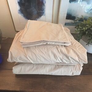 Quince Organic Cotton Sheet Set King Sand Tan Excellent Neutral Bedding Soft Lux